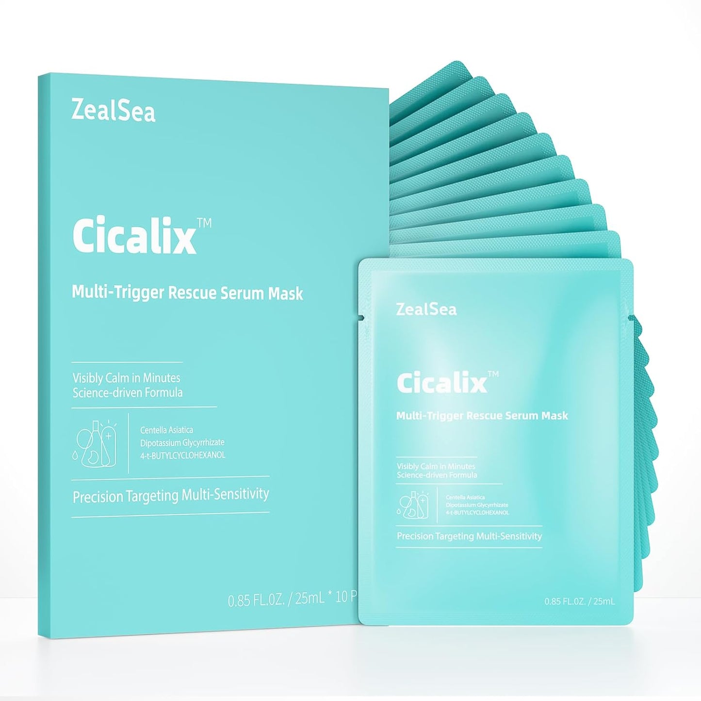 ZealSea Cicalix Face Masks Skincare Set, Derm Solution Sheet Mask for Multi-Trigger Sensitivity, Soothing & Calming, Strengthen & Restore Skin, Facial Mask with Cica & Ceramide, 10 Pack