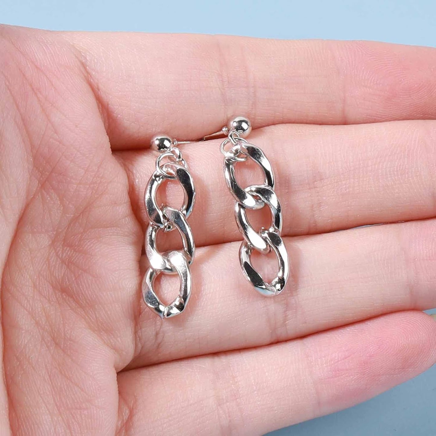 Punk Link Chain Earrings Silver Cable Link Earrings Curb Chain Drop Earrings Minimalist Statement Earrings Jewelry for Women and Girls Gifts