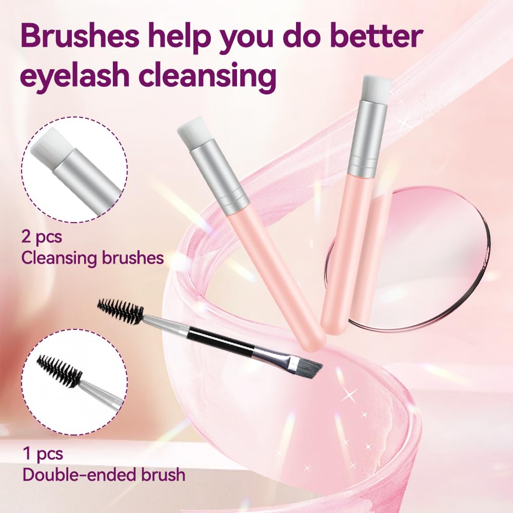 Lash Shampoo Kit, 2 fl.oz / 60ml Eyelash Cleanser, Eyelash Shampoo for Lash Extensions, Lash Cleaning Kit with Lash Fan Dryer, Eyelash Remover for Salon and Home Use