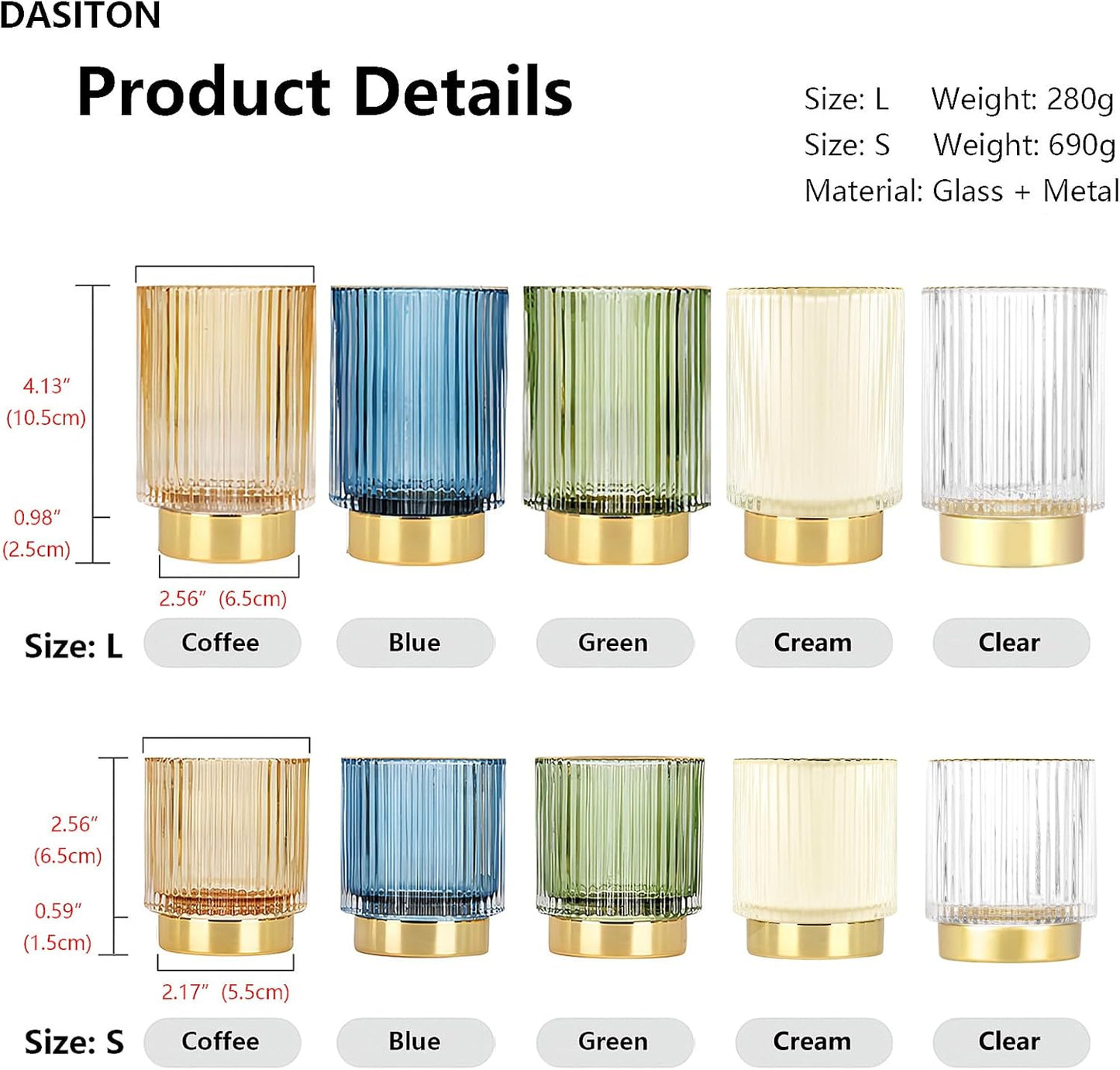 DASITON Makeup Brush holder Organizer,Crystal Cosmetic Makeup Brush Glass Brushes Storage Holder, Vintage Make Up Brush Cup Pen Pencil Holder striped vase(Blue L)