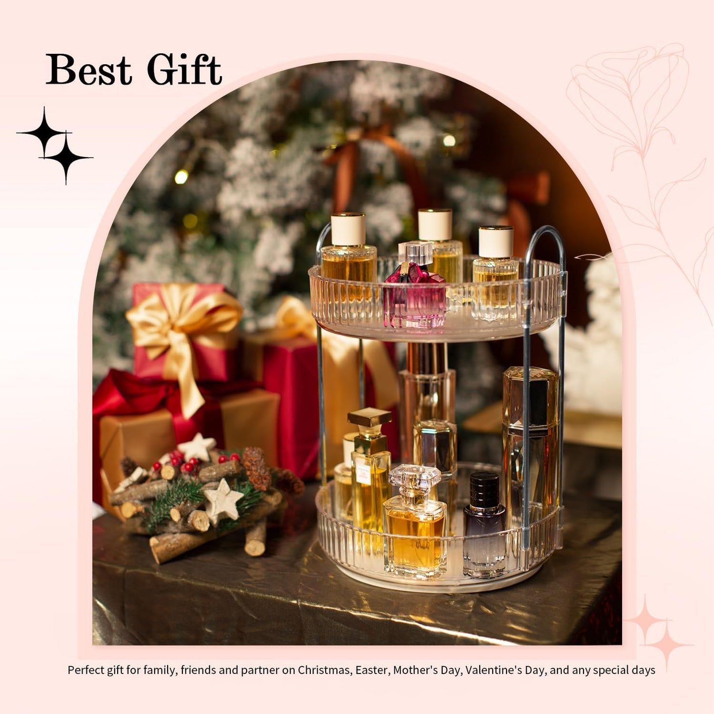 Rotating Makeup Organizer, 360° Spinning Makeup Storage Holder Rack, Dresser Bathroom Organizer Countertop, Large Capacity Perfume Skincare Lipstick Organizer for Vanity.(2 Tiers, Transparent)