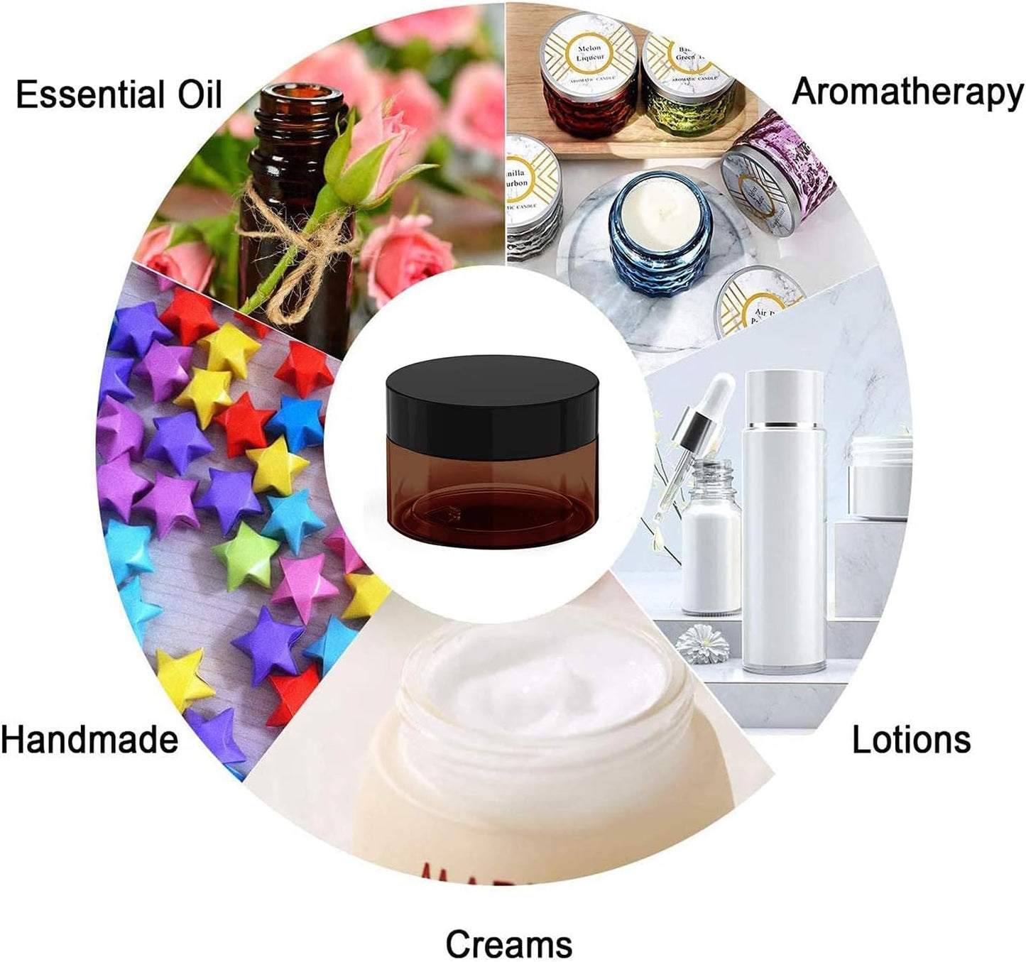 4 oz Amber Plastic Cosmetic Jars Leak Proof Container with Black Lid for Cream, Lotion, Powder, ointment, Beauty Products etc, 6 Pcs.