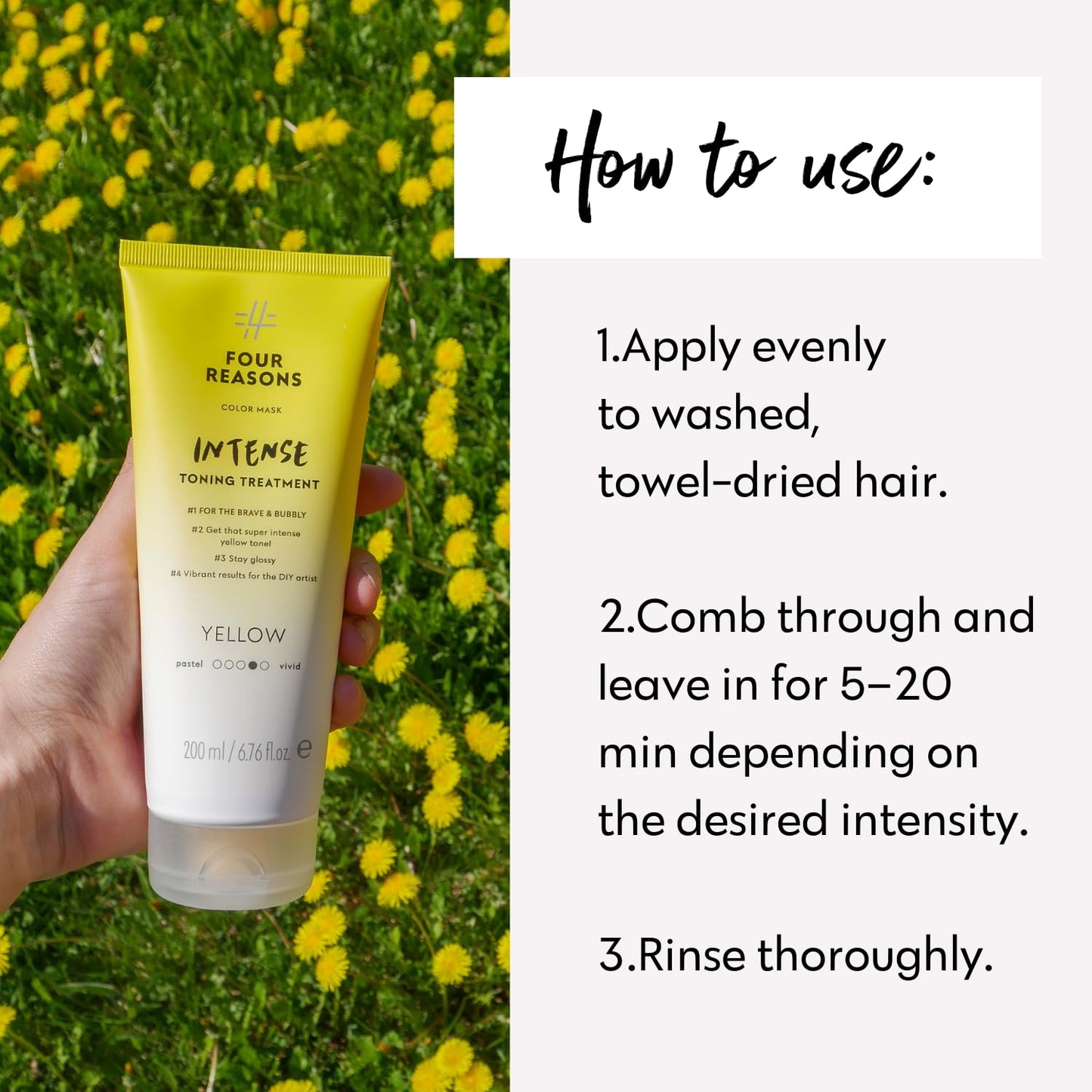 FOUR REASONS Color Mask INTENSE- Yellow – (27 Colors) Intensive Toning Treatment - Color Depositing Conditioner – Semi Permanent Hair Dye for Lightened and Colored Hair– 100% Vegan, 6.76 fl oz