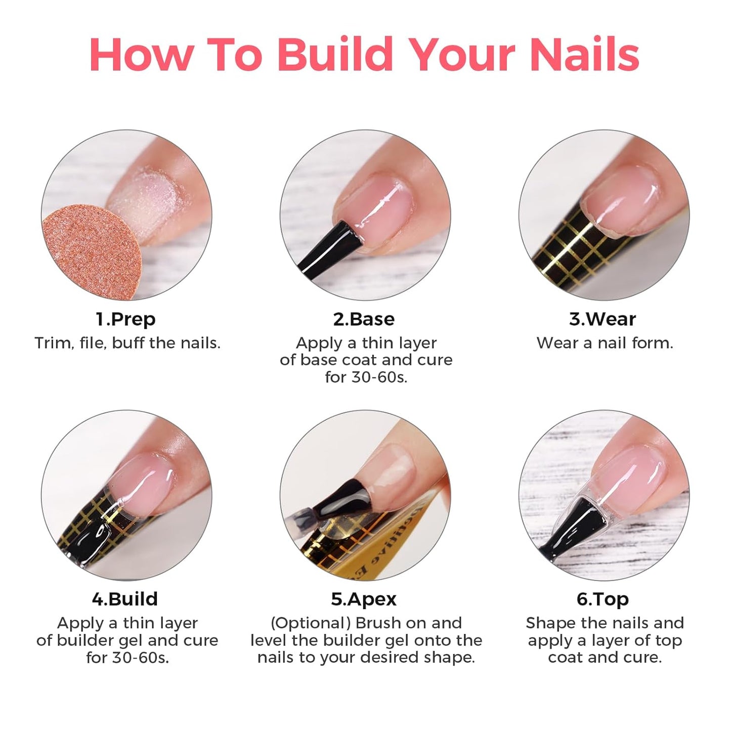 Builder Gel for Nails, 60g Postel Pink Hard Gel for Nail Extension with 10 Nail Forms, Strengthener & Thickening, UV LED Lamp Cured Sculpture, Repair Broken Nails, Salon DIY Manicure Kit