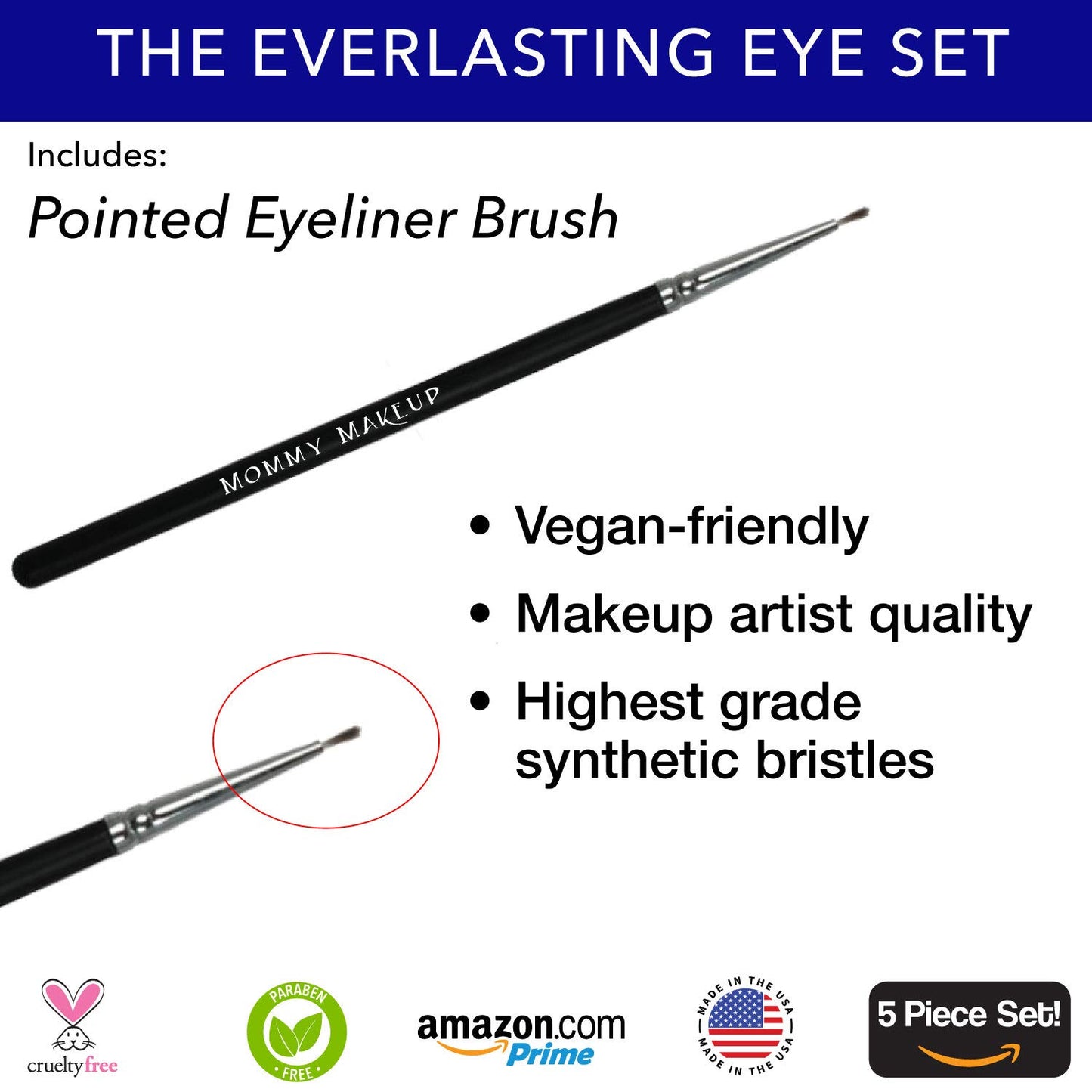 The Everlasting Eye 5 Piece Waterproof Makeup Set. Gel Eyeliner, Creme Eyeshadow, 2 brushes and Mesh Bag. Paraben-free, Talc-free, Cruelty-free. Elsa/Blue Angel 1112