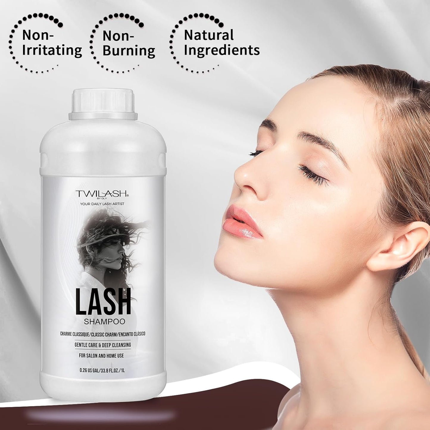 Lash Shampoo Bulk, Eyelash Cleanser for Extensions 1 Liters, Safe Makeup Remover, Non-irritating or Burning Formula Eyelid Foaming Cleanser for Professional Salon and Home Use (Classic Charm-1L)