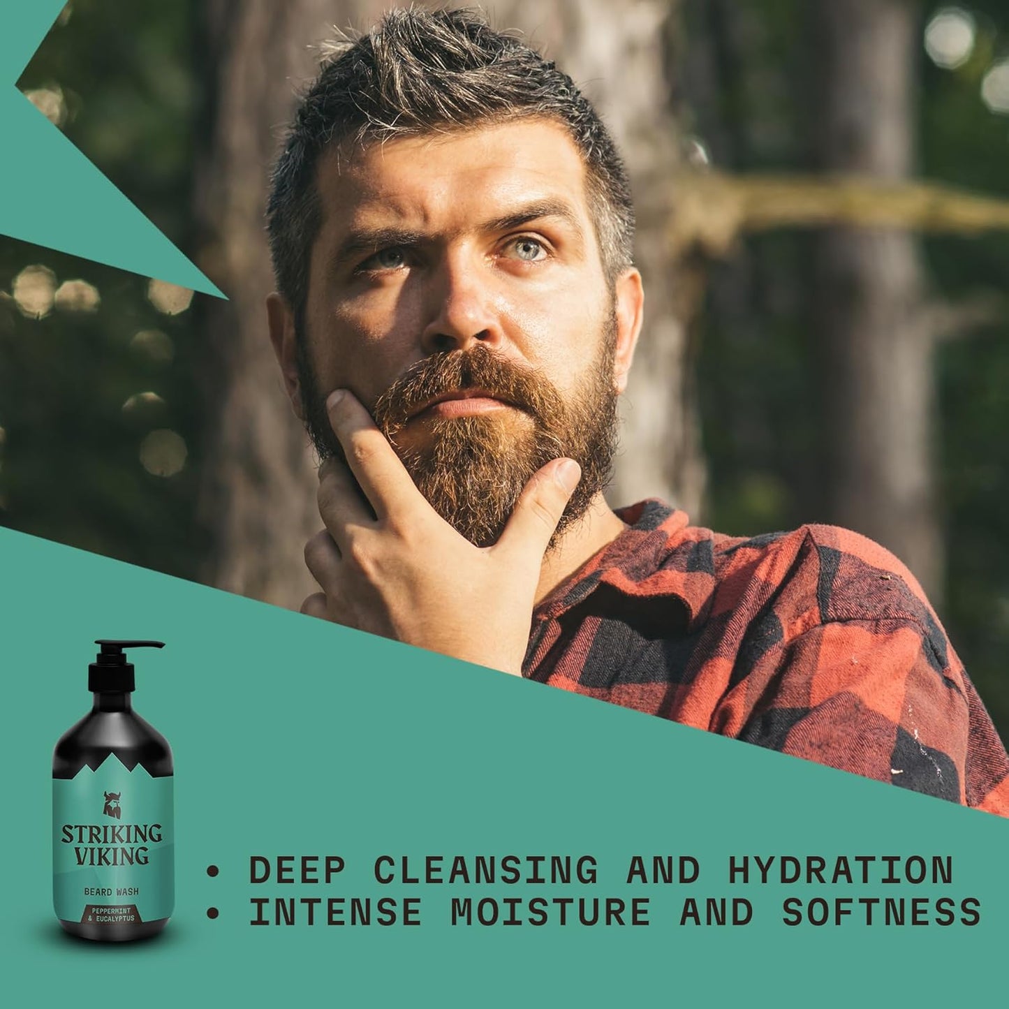 Striking Viking Beard Wash (17 oz) With Natural Peppermint & Eucalyptus Scent - Paraben & Sulfate-Free Deep Cleansing Shampoo For Beard Care