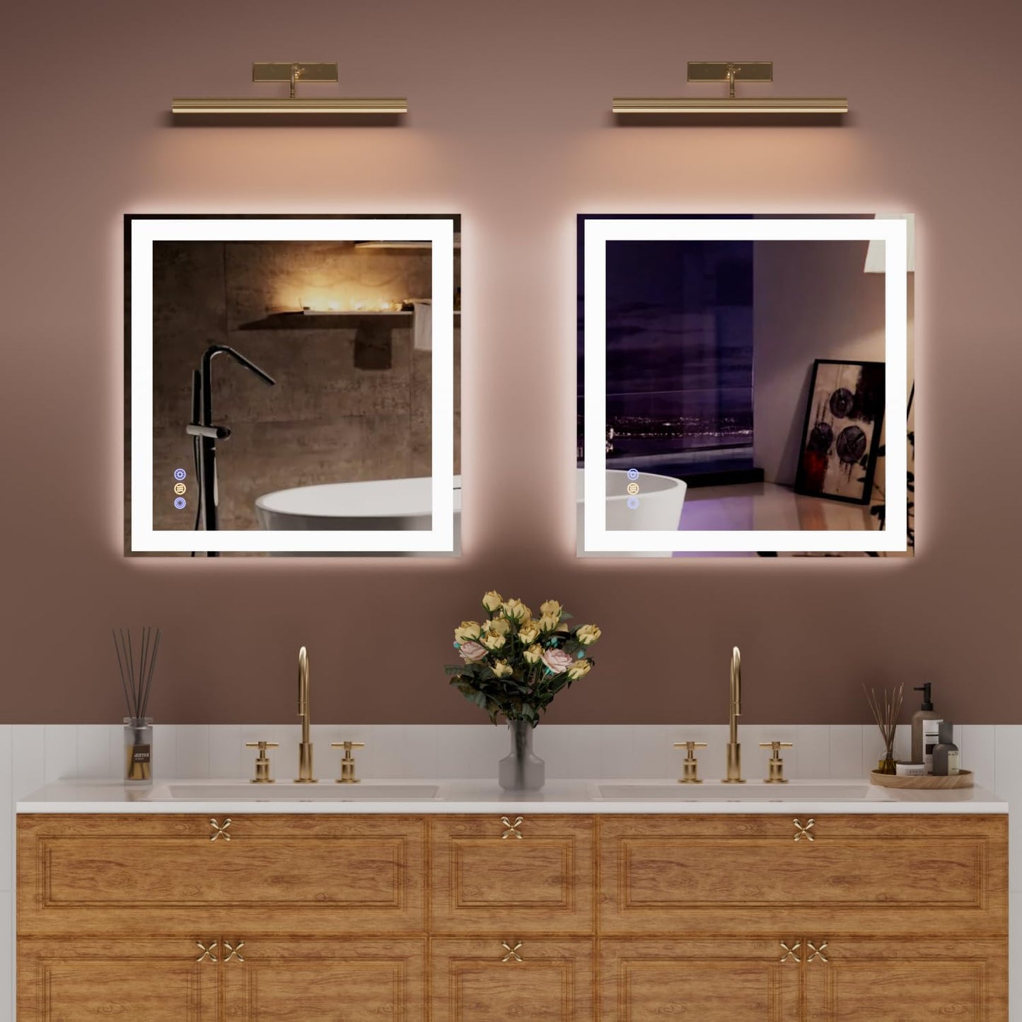 36"x 36" LED Bathroom Mirror, 3 Colors Vanity Mirror with Lights, Front and Backlit Bathroom Mirror with Lights, LED Smart Mirror for Wall, Tempered Glass, Anti-Fog, Stepless Dimmable, Memory(UL ETL)
