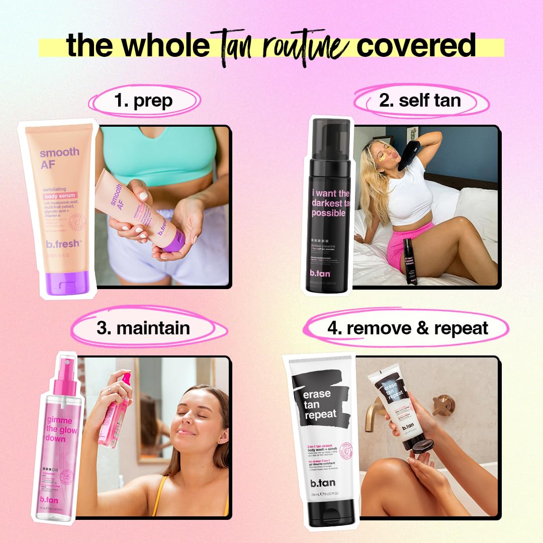 b.tan Ultra Dark Self Tanner Mousse | I Want The Darkest Tan Possible - Fast, 1 Hour Express Sunless Tanning Foam, Golden Bronzing Glow, Face & Body, No Fake Tan Smell, Vegan, Cruelty Free, 6.7 Fl Oz