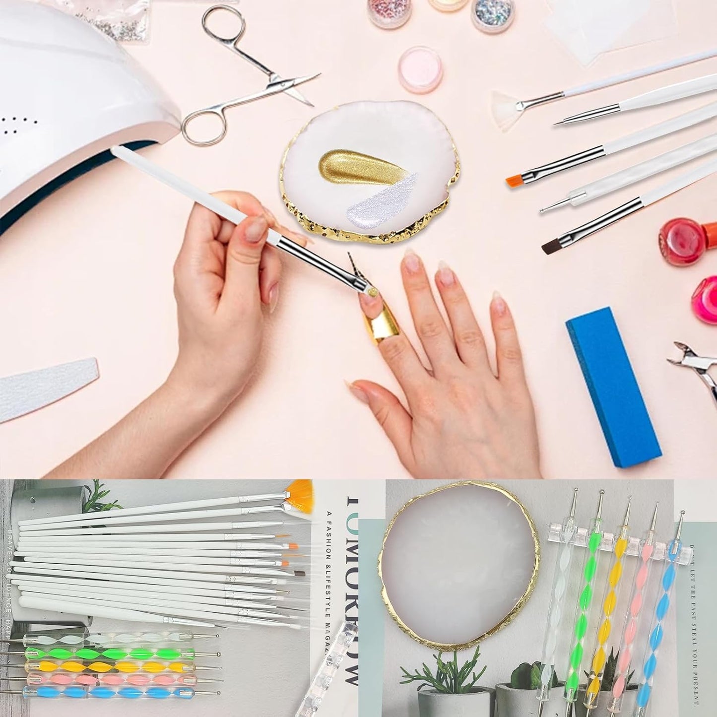 22 Pack Resin Art Palette, Makeup Mixing Palette, Gold Edge Nail Art Tool Gel Design Nail Art Makeup Mixing Tray DIY