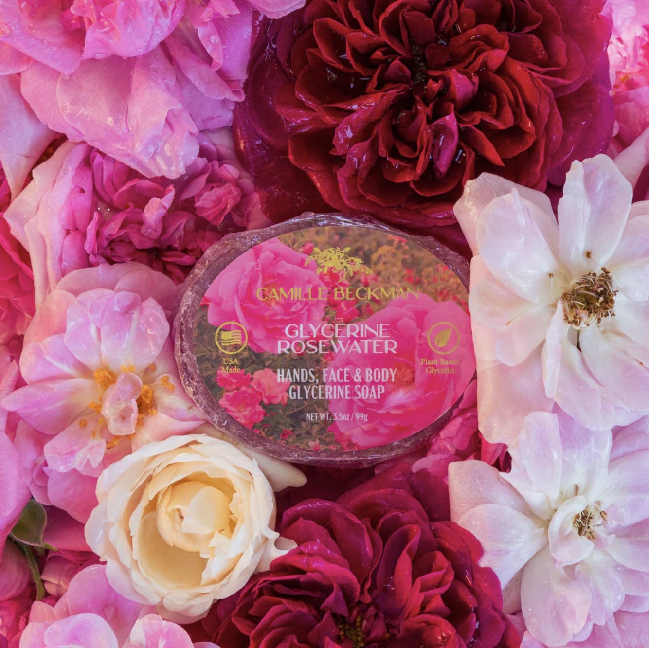 Camille Beckman Essentials Gift Basket, Glycerine Rosewater, Glycerine Hand Therapy 6 oz, Silky Body Cream 13 oz, Hand and Shower Cleansing Gel 13 oz, Glycerine Soap 3.5 oz