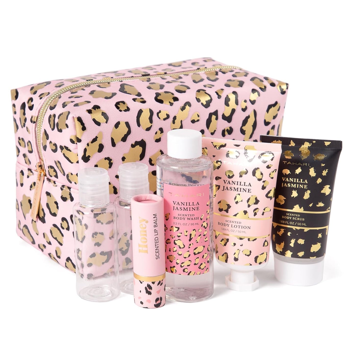 Tahari Spa Gift Set for Women, Vanilla Jasmine Spa Set, Bath Kit for Women Gift Set Includes Body Lotion, Body Wash, Hand Cream, Lotion Gift Set for Women, Birthday Gifts For Women - (Leopard)