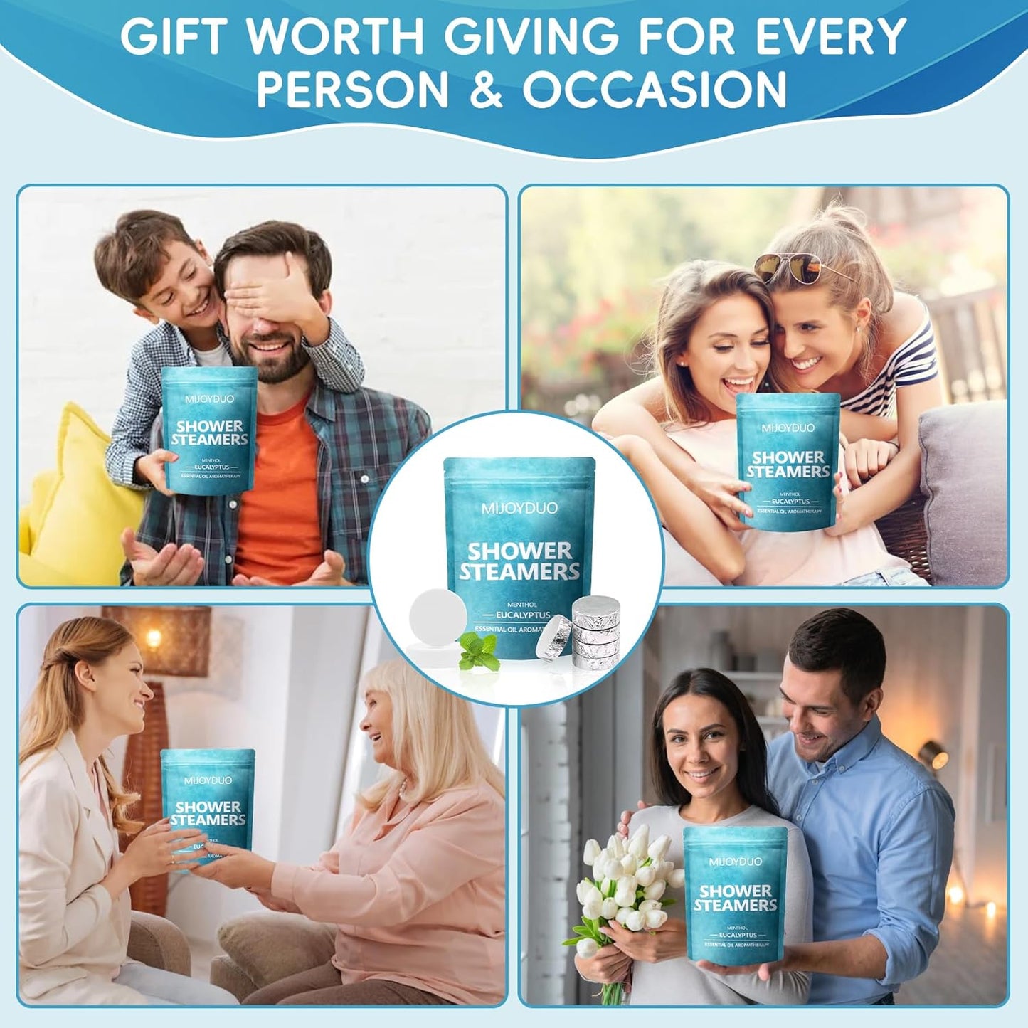 Shower Steamers Aromatherapy, 15 Pack Eucalyptus & Mint Shower Bombs with Natural Essential Oils, Spa Shower Tablets, Relaxation & Self Care Gifts for Women, Stress Relief, Nasal Relief