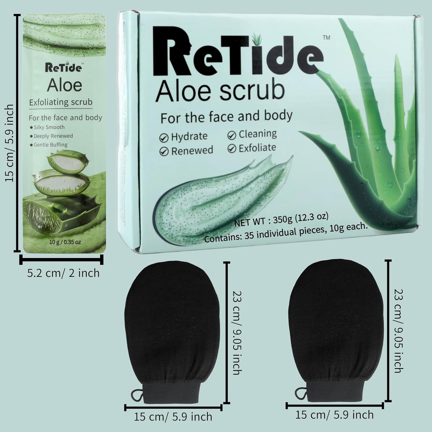 Aloe vera Body Scrub Gift Set - 35 Packets & 2 Pcs Exfoliating Gloves,Exfoliating & Moisturizing Sugar Scrub for Face & Body, Self Care Gifts for Women