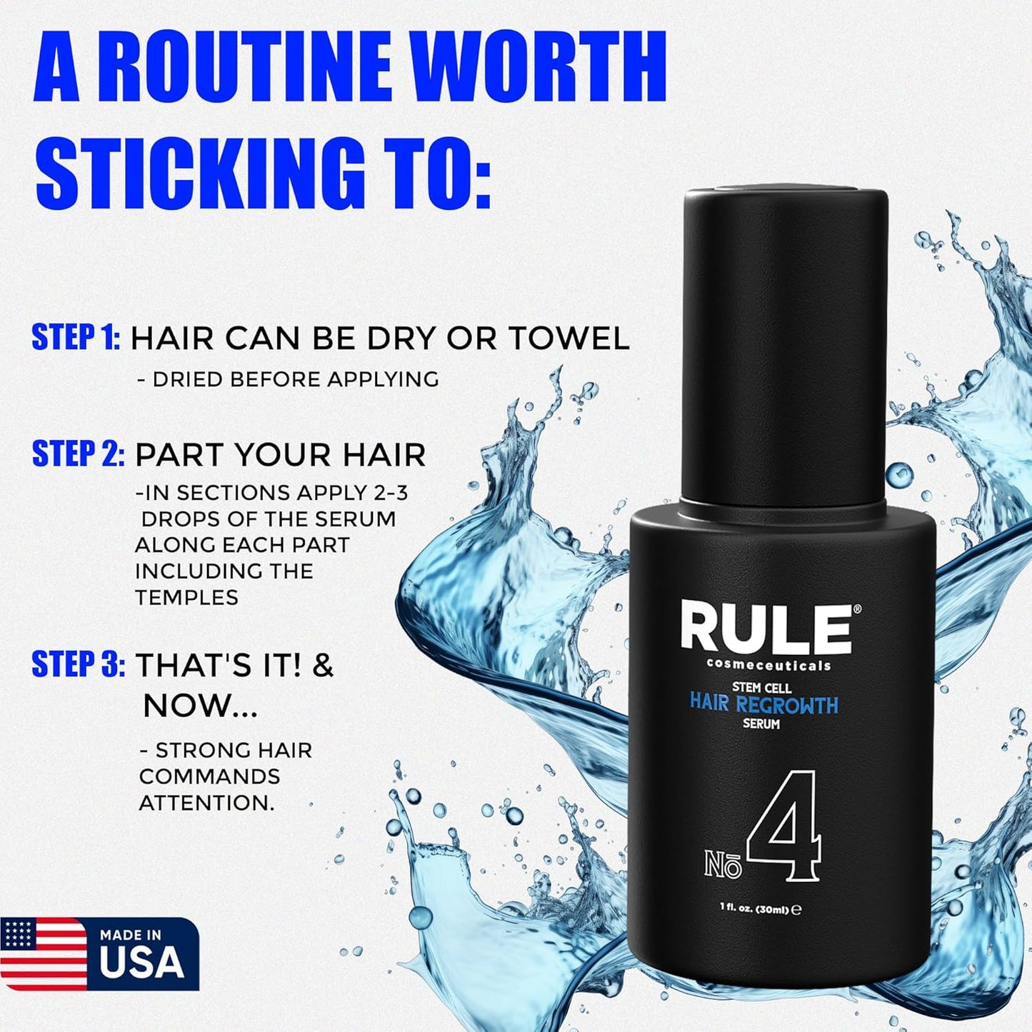 RULE No.4 Stem Cell Hair Growth Serum, Natural Oil with Biotin, Castor Oil & DHT Blocker Saw Palmetto for Thicker Fuller Longer Hair Regrowth, Scalp Serum Hair Loss Treatments for Men & Women