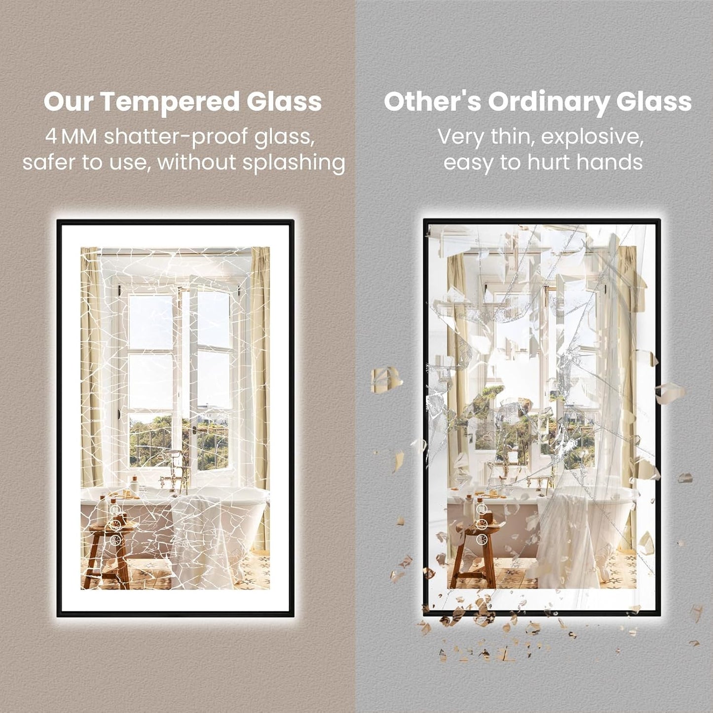 Amorho 28"x 32" LED Bathroom Mirror with Black Frame, Front Light and Backlit(Controlled Separately), Stepless Dimmable, Anti-Fog, Shatter-Proof, 3 Colors, Memory