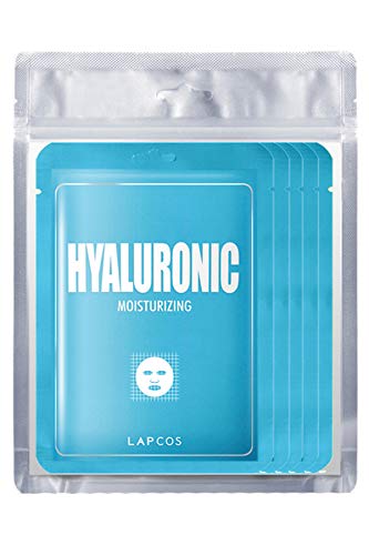 LAPCOS Hyaluronic Acid Sheet Mask, Daily Hydrating Face Mask, Protects & Nourishes Skin, Korean Beauty Favorite, 5-Pack