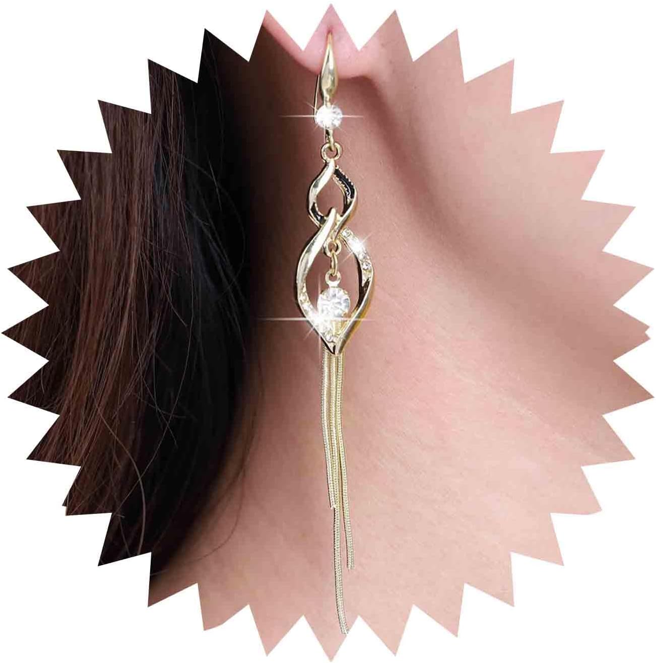 Vintage Crystal Dangle Earrings Long Rhinestone Chain Earrings Gold Swirl Square Drop Earrings Shine Cz Tassel Drop Earrings Jewelry for Women
