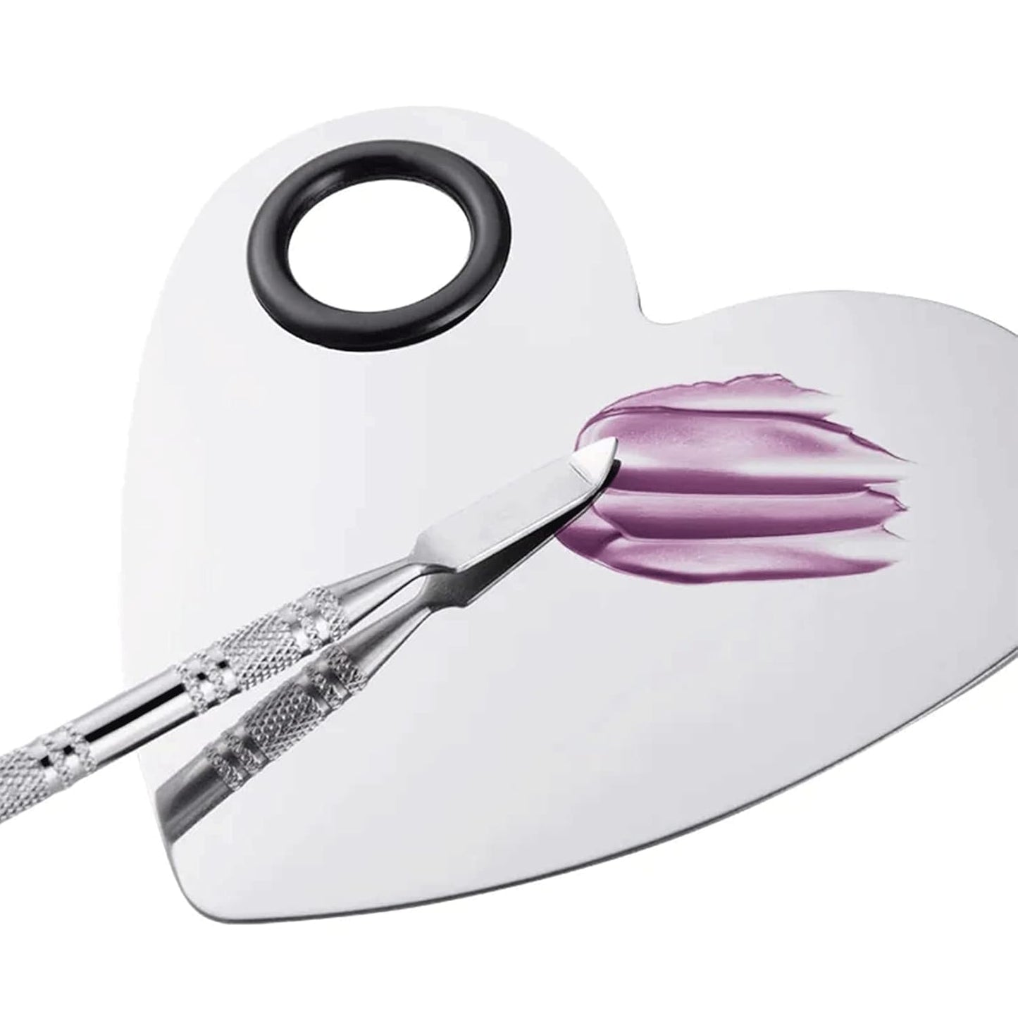 6 in 3 Set Makeup Mixing Palettes, 2 Pcs Stainless Steel Nail Art Palette with 2 Makeup Spatula for Foundation Makeup Tools Eyeshadow Nail Art (4 in 2 Silver Heart Rectangular)