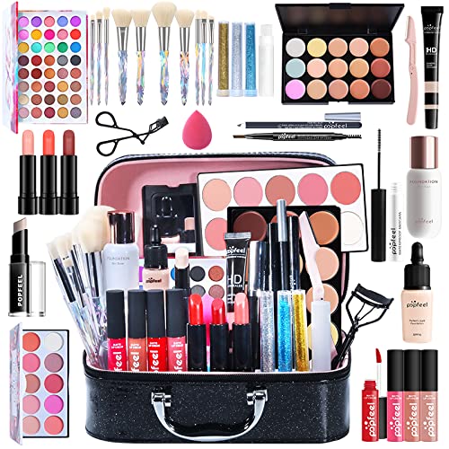 All-in-one Holiday Make up Gift Set | Makeup Kit for Women Full Kit Essential Starter Bundle Include Eyeshadow Palette Lipstick Blush Foundation Concealer Face Powder Mascara Lipgloss Brush