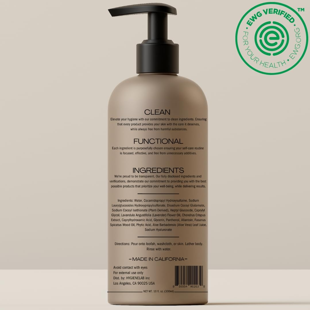 Mens Natural Body Wash - Ultra Hydrating, EWG Verified Clean Formula, Lavender Sands Scent, Sulfate-Free, Paraben-Free, Phthalates-Free, Gentle & Effective for Healthy Skin (10 oz)