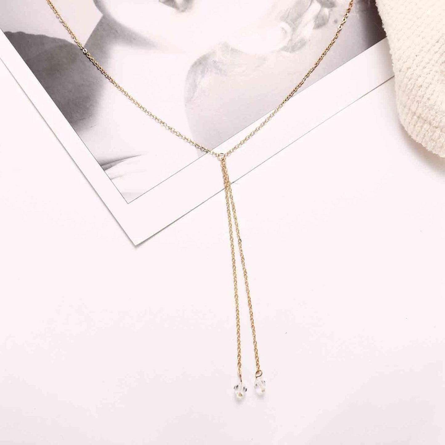 Boho Crystal Drop Necklace Gold Crystal Tassel Y Necklace Chain Vintage Long Drop Chain Necklace Minimalist Necklace Chain Jewelry for Women and Girls Gifts