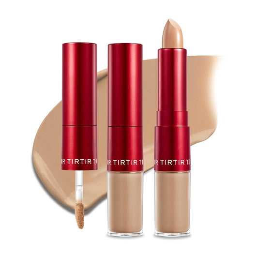 TIRTIR Glide&Hide Blurring Concealer - Creamy texture, Conceals dark circles and wrinkles, Dual formula (liquid tip & balm stick), Long-lasting wear, Korean Makeup, #6.8C, 0.28 Oz