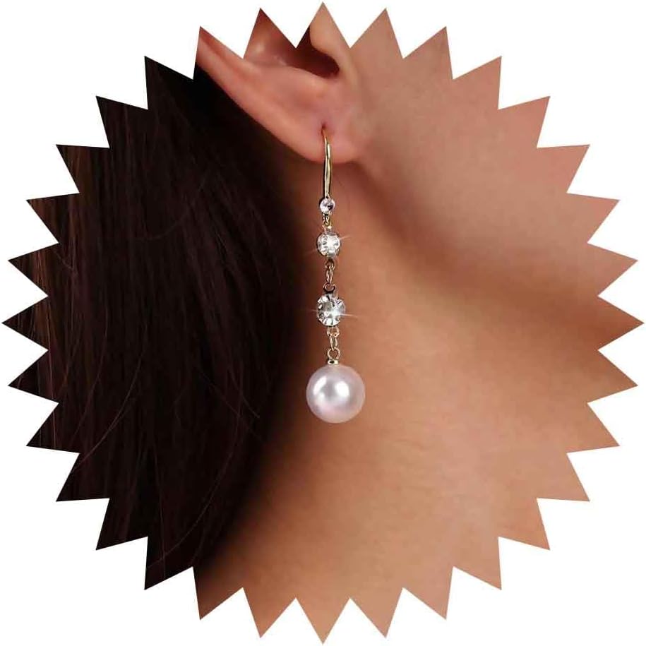Vintage Crystal Pearl Dangle Earrings Long Pearl Tassel Earrings Pearl Bridal Drop Earrings Gold Rhinestone Stud Earrings Jewelry for Women
