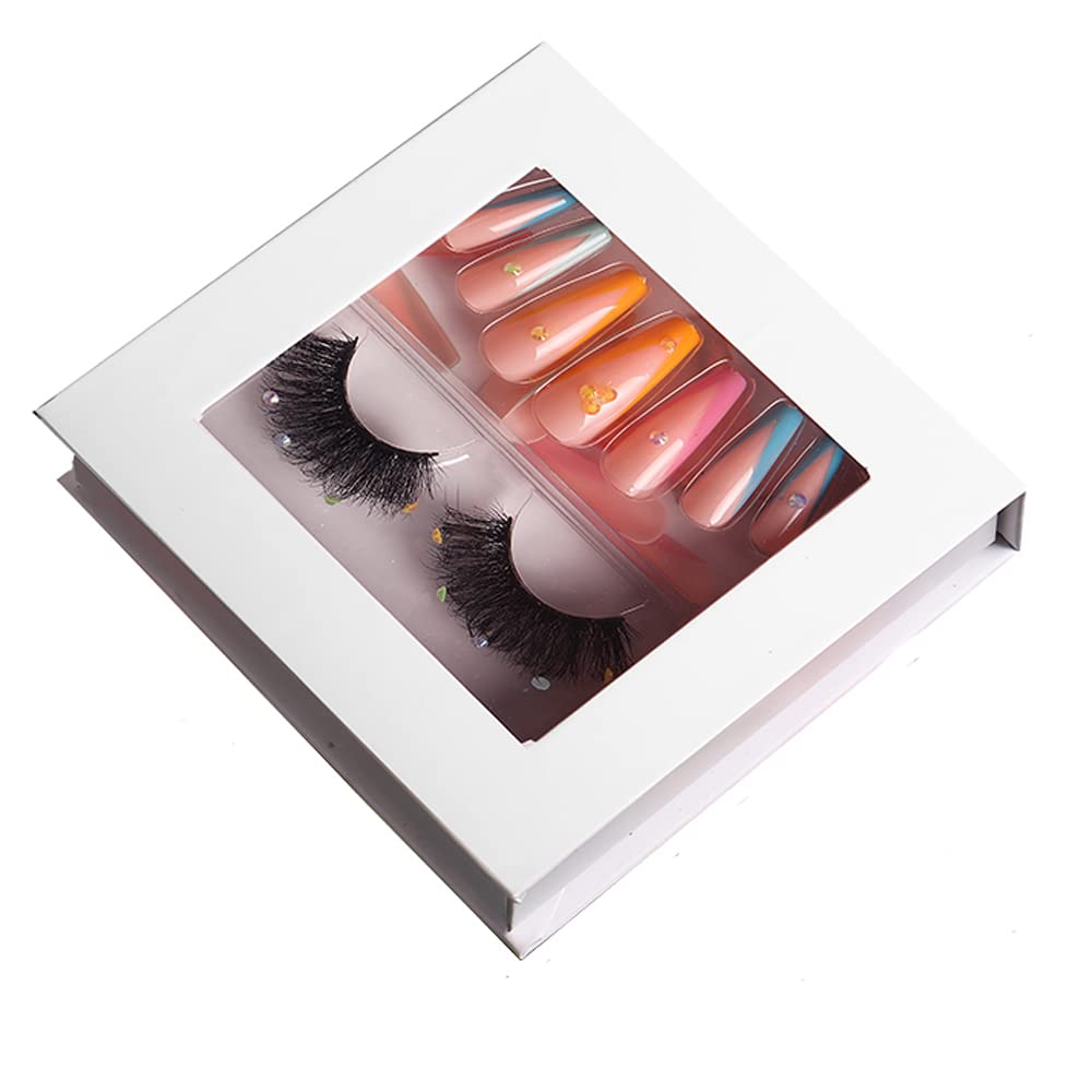 HBZGTLAD 3 in1 color eyeline Press On Nail with Eyelash Packing Boxes Set Package Pink White DIY Lashes and Nail Suit Box 1set… (SET-58)