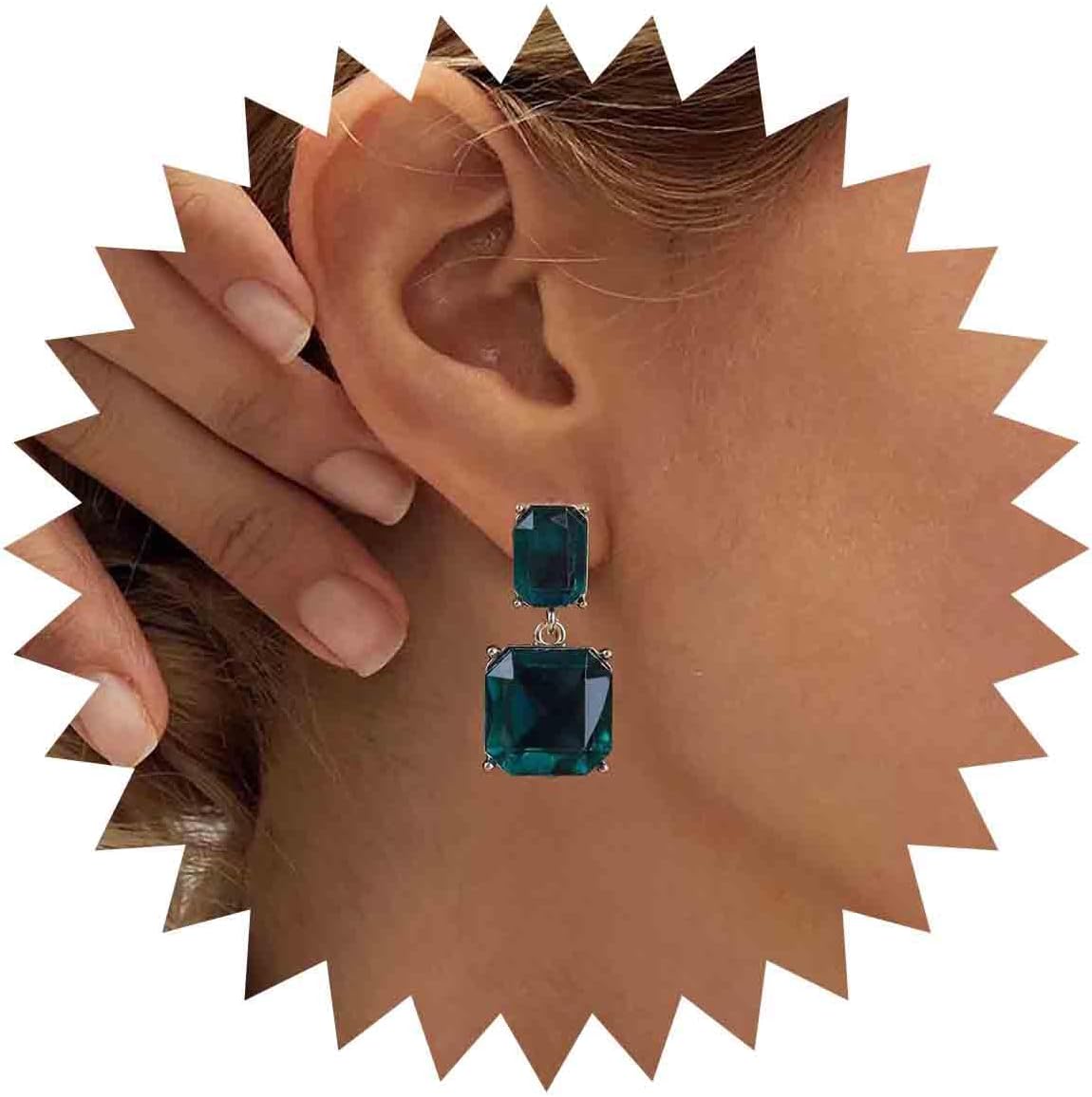 Vintage Emerald Square Earrings Green Emerald Drop Earrings Geometric Emerald Earrings Luxury Wedding Green Crystal Stud Earrings Jewelry for Women
