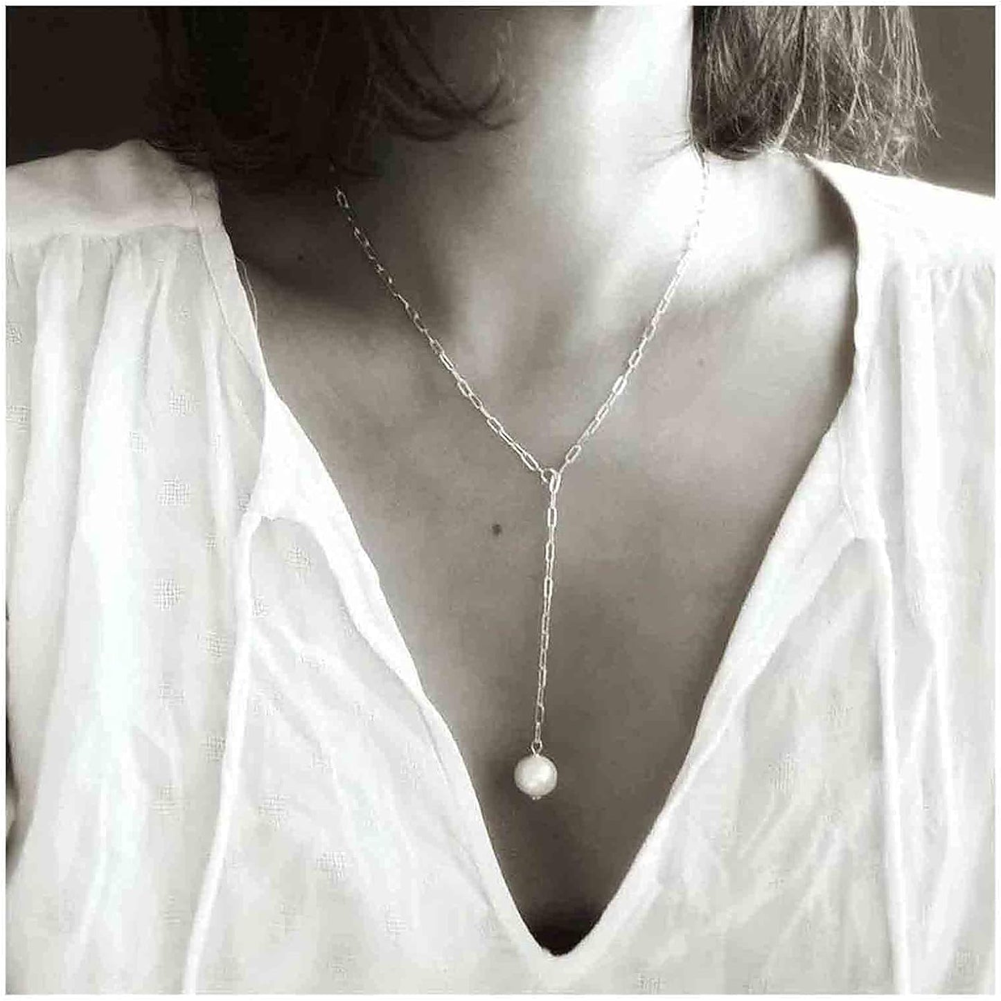 Long Pearl Necklace Pearl Lariat Y Necklace Chain Vintage Minimalist Necklace Jewelry for Women and Girls