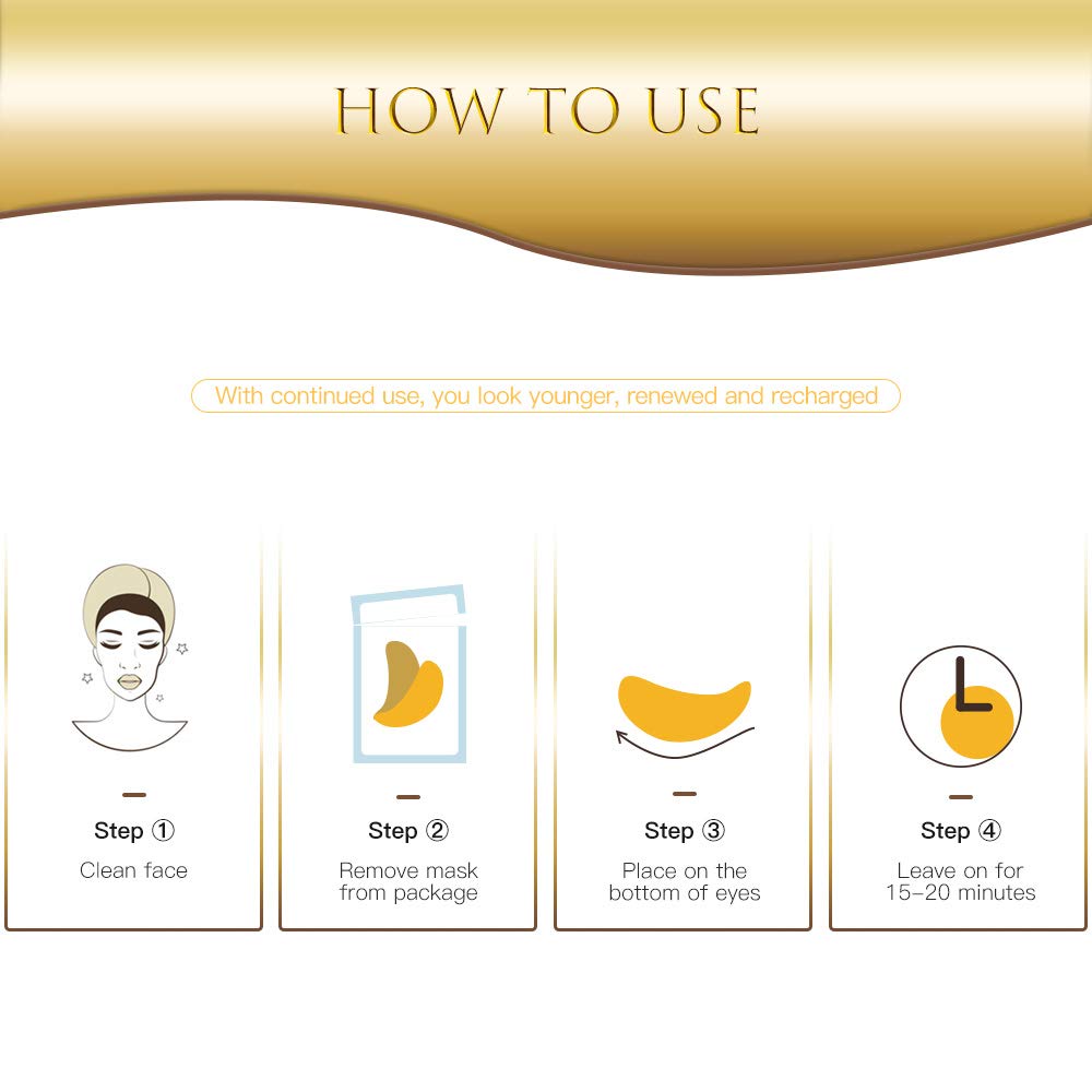 Eye Patches, Under Eye Mask, 24K Gold Eye Treatment Mask, Dark Circles Gel Pads, Under Eye Bags Treatment for Puffy Eyes, Anti-Wrinkle , 14 Pairs