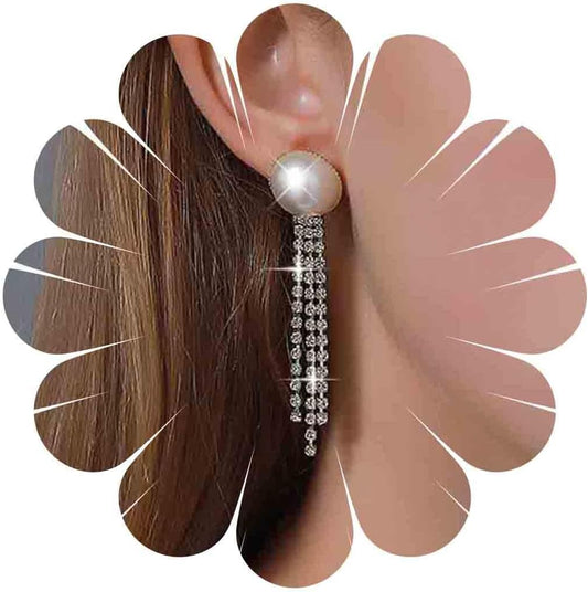 Vintage Crystal Pearl Drop Earrings Cz Bridal Crystal Earrings Long Rhinestone Tassel Earrings Gold Pearl Stud Earrings Jewelry for Women