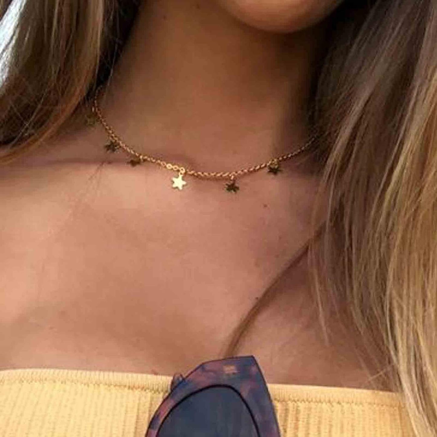 Boho Star Choker Necklace Gold Star Dangle Necklace Chain Short Minimalist Necklace Gold Collarbone Necklace Jewelry for Women Gifts