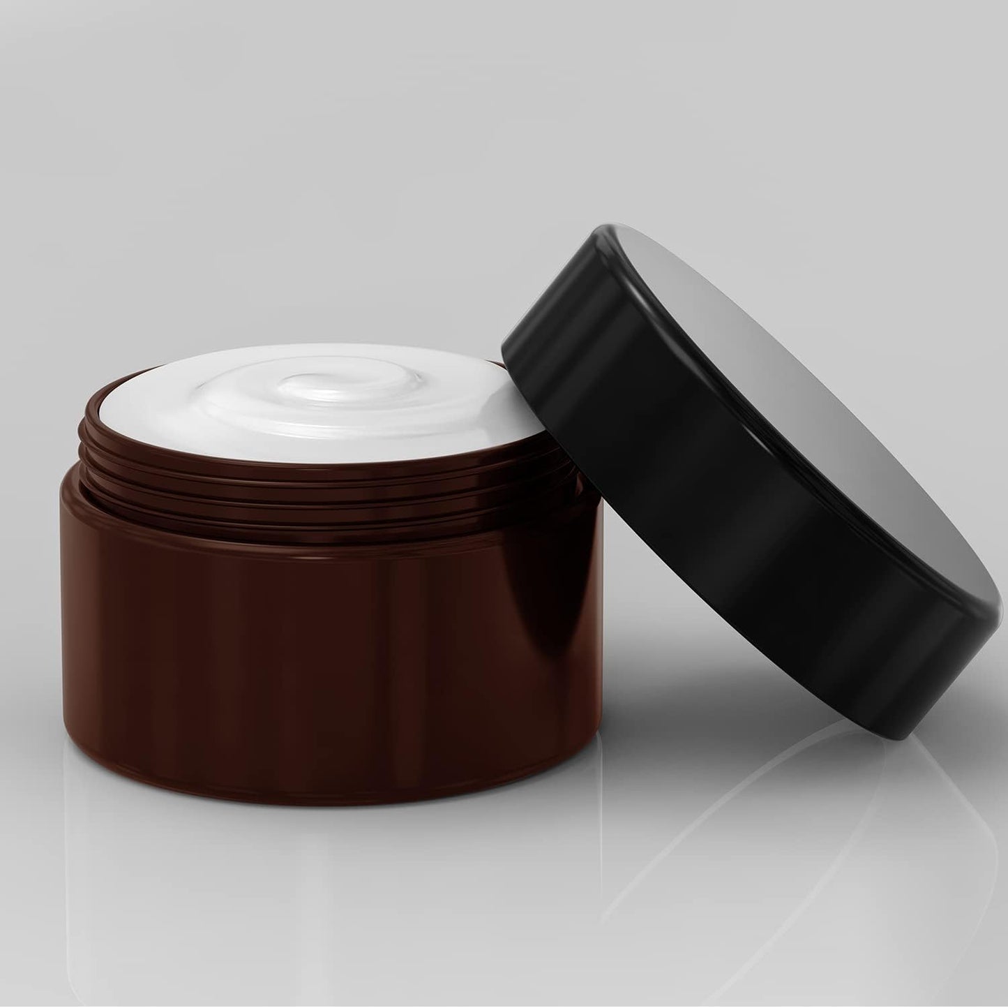 8 oz Amber Plastic Cosmetic Jars Leak Proof Container with Black Lid for Cream, Lotion, Powder, ointment, Beauty Products etc, 6 Pcs.