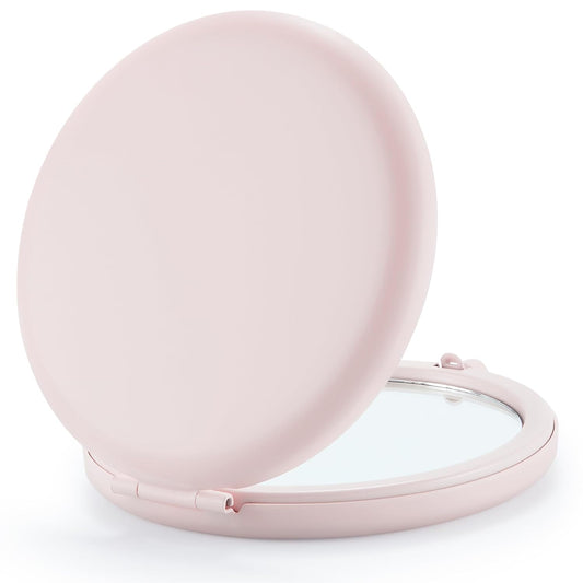 Compact Mirror Bulk, Set of 2 Double-Sided 1X/2X Magnifying Purse Pocket Makeup Mirrors(Round, Pink Marshmallow)
