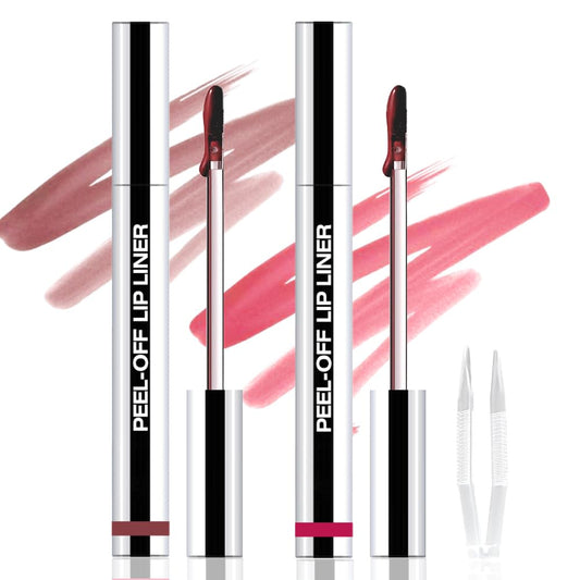 2Pcs Peel Off Matte Lip Gloss Stain-Lip Liner Tattoo with Tweezer, Long Lasting & Waterproof Delicate Peel Off Lip Stain, Transfer-Proof Lip Gloss for All Skin (03+06 2Pcs)
