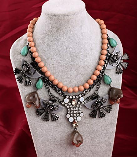 Colorful Large Beaded Multi Layer Triple Strand Crystal Multi Color Colorful Statement Chain Coral Gray Mint