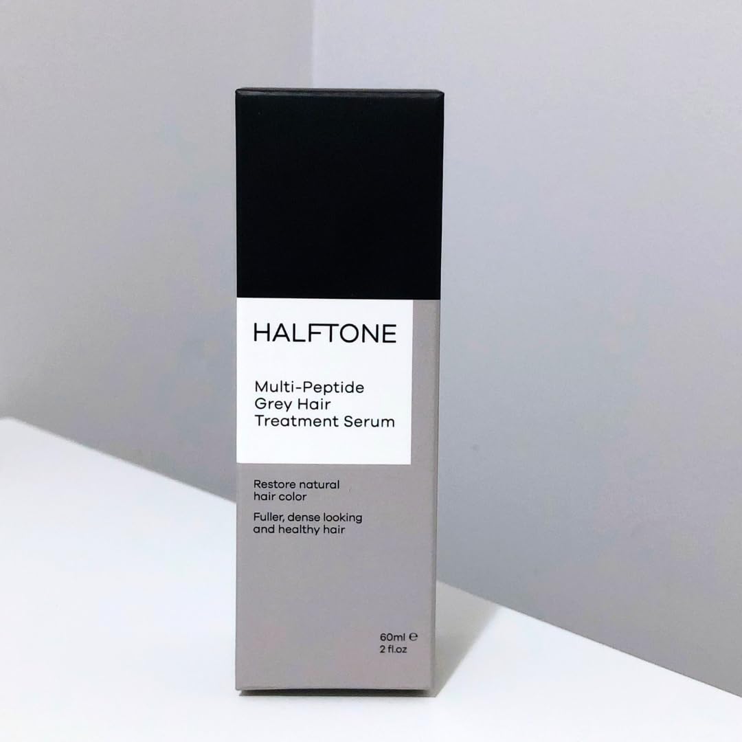 HALFTONE Multi-Peptide Grey Hair Treatment Serum | With Silverfree, Greyverse, Capixyl Peptides | Anti Grey Hair Regrowth, Recover Natural Color Pigment, Scalp Health | Vegan, Scent-Free, Oil-Free