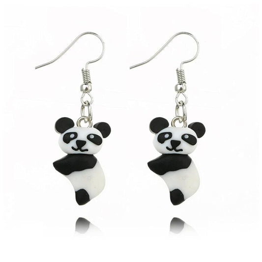 Soft Pottery Panda Earrings Cute Panda Bear Drop Dangle Earrings 3D Animal Earrings Innovative Clay Earrings Jewelry for Women and Teen Girls Gifts