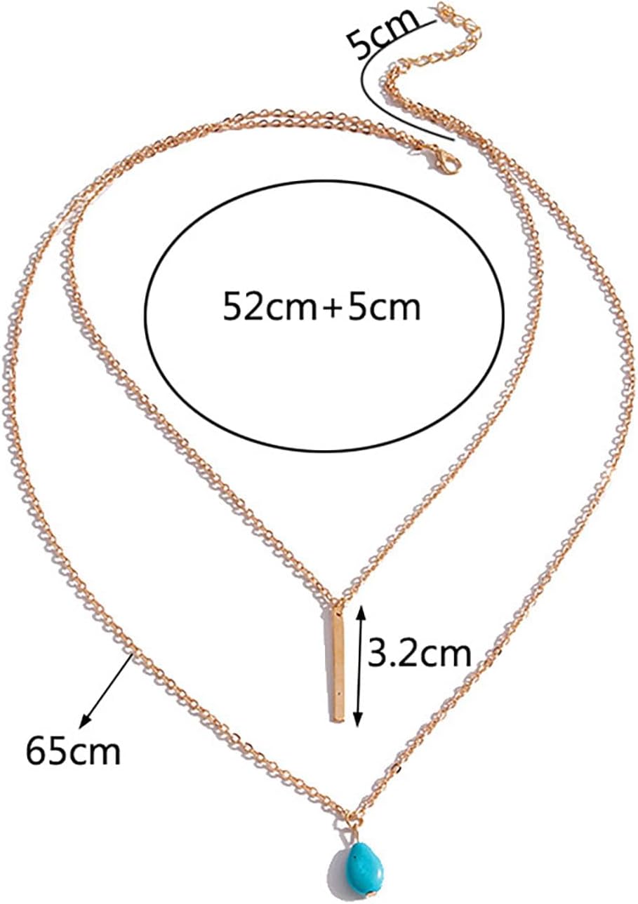 Boho Teardrop Turquoise Neckalce Layered Turquoise Pendant Neckalce Gold Bar Pendant Necklace Vintage Layering Turquoise Water drop Necklace Jewelry for Women and Girls