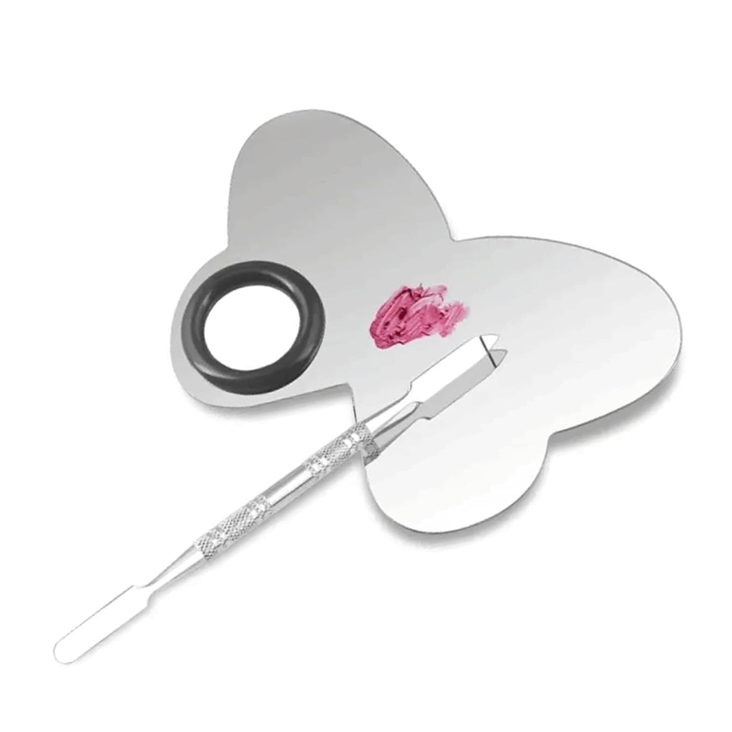 6 in 3 Set Makeup Mixing Palettes, 2 Pcs Stainless Steel Nail Art Palette with 2 Makeup Spatula for Foundation Makeup Tools Eyeshadow Nail Art (4 in 2 Silver Heart Rectangular)