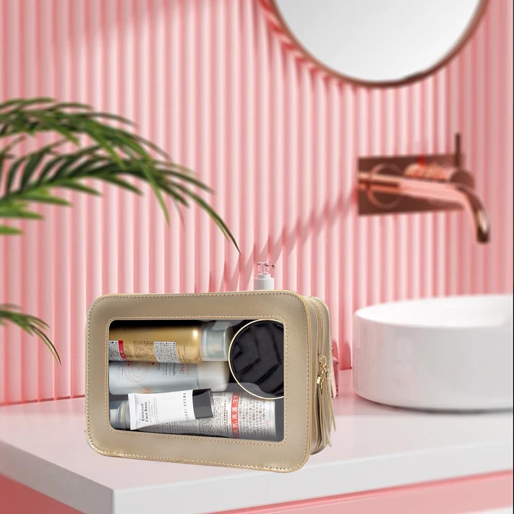 Clear Makeup Bag Small, TSA Approved Portable Toiletry Bag with Zipper Cosmetic Travel Bag Makeup Organizer Case Mini Makeup Pouch for Purse Car Organizer Bag for Women Men