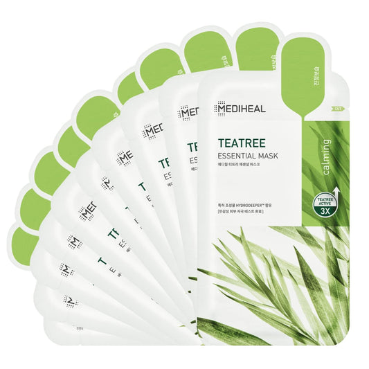Mediheal Best Korean Sheet Mask - Tea Tree Essential Face Mask 10 Sheets For All Skin Types Korean Best Sheet Mask Soothing Calming
