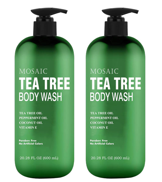 AnatoliaDaphne Tea Tree Body Wash and Shower Gel with Vitamin E for Jock Itch, Eczema, Ringworm, Body Odor, Body Wash Women & Men with Added Body Oils,LARGE 20.2 FL Oz Bottle (Tea Tree, Pack of 2)