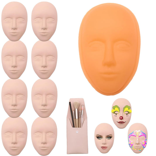 Silicone Makeup Practice Face, 8 Makeup Mannequin Face, 1 Makeup Practice Face Board for Beginner to Training or Practice Make up, Face Paint, Permanent Makeup, Tattoo, Art Creation (Set2)