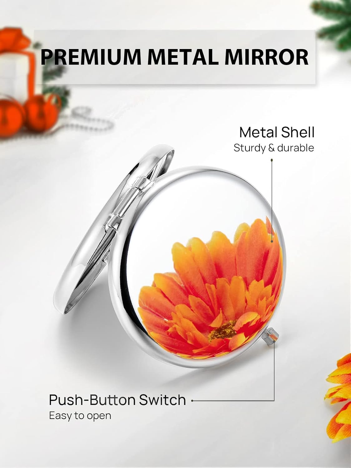 Compact Mirror Bulk, Set of 2 Double-Sided 1X/2X Magnifying Purse Pocket Makeup Mirrors(Round, Gold and Silver)