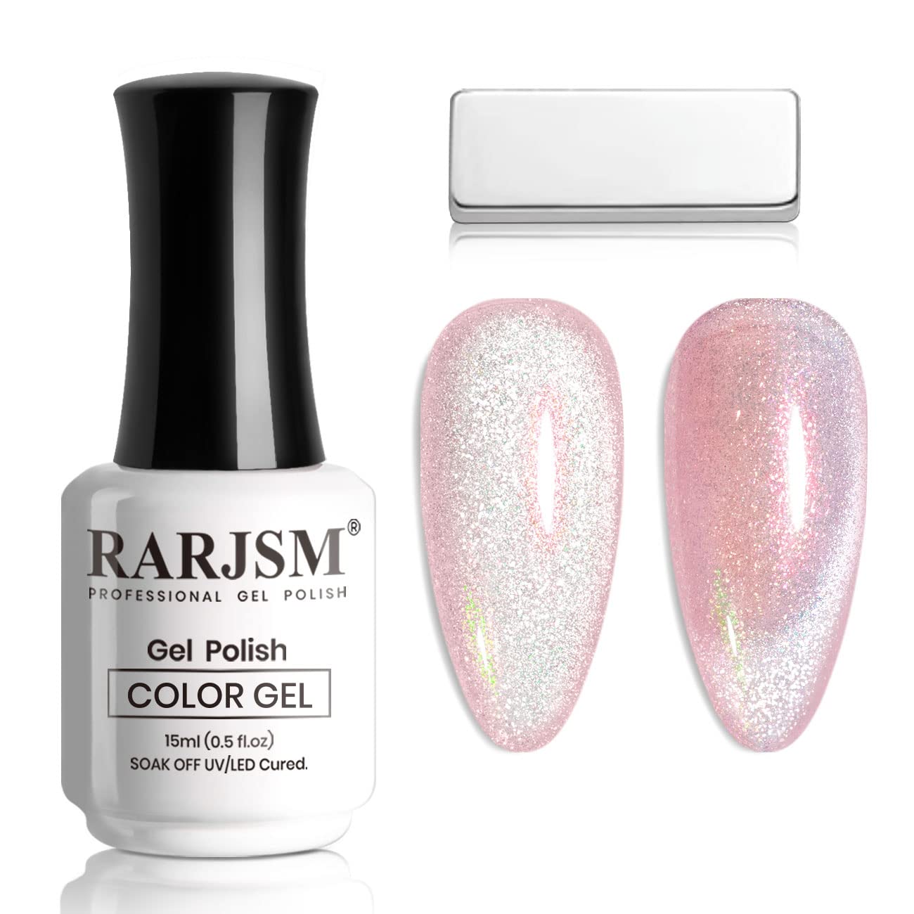 RARJSM Aurora Cat Eye Gel Nail Polish Velvet Silver Glitter Champagne Pink Galaxy Star Cloud Ice Gel Polish with Magnet Stick Single Bottle 15ml UV LED Curing Requires Soak Off Home Salon