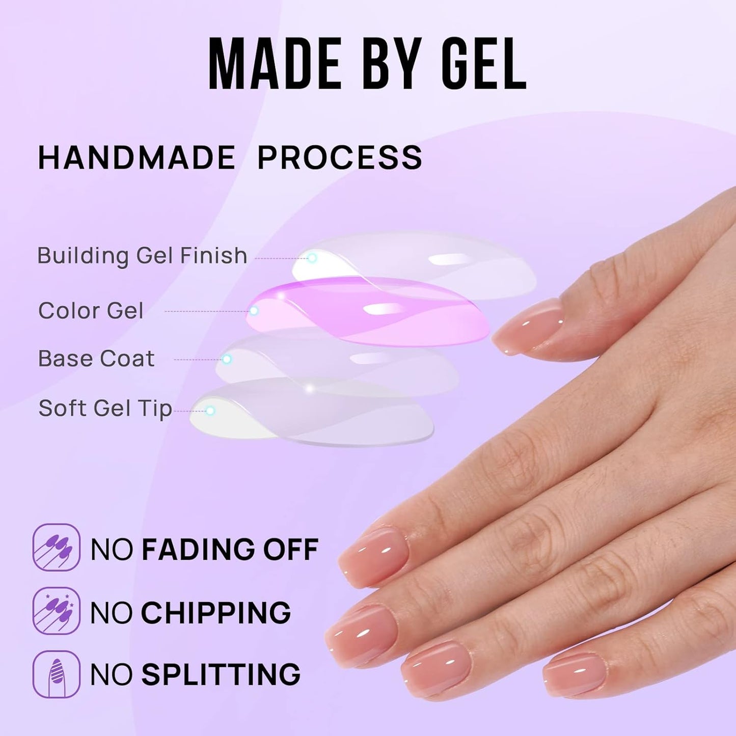 BTArtbox Press On Nails Short - Nude Square Nail Tips Glue On Nails, Reusable Stick On Nails in 15 Sizes - 30 Soft Gel Fake Nails Kit, Cinnamon
