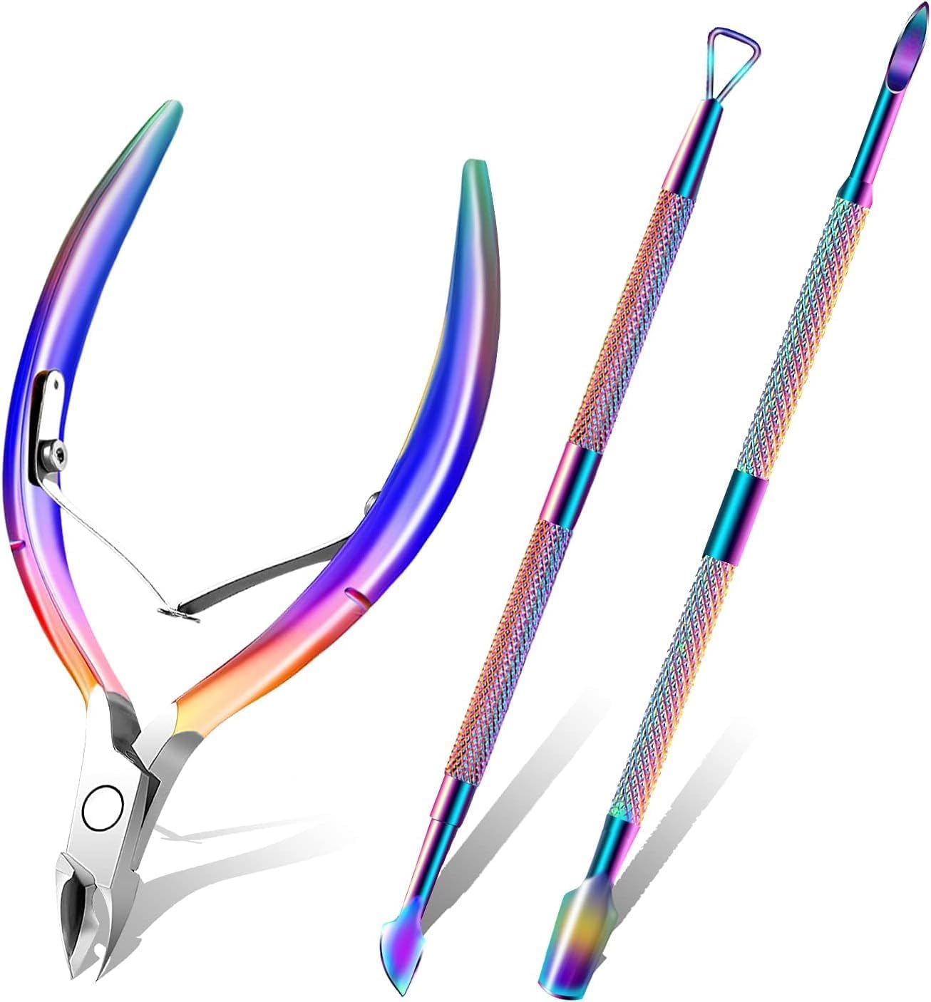 Cuticle Trimmer with Cuticle Pusher, Cuticle Remover Cuticle Scissors Manicure Tools, Professional Stainless Steel Cuticle Cutter, Dead Skin Remover Nail Tools for Fingernails and Toenails